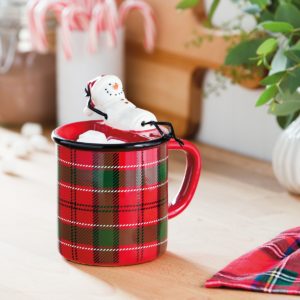 plaid mug snowman warmer